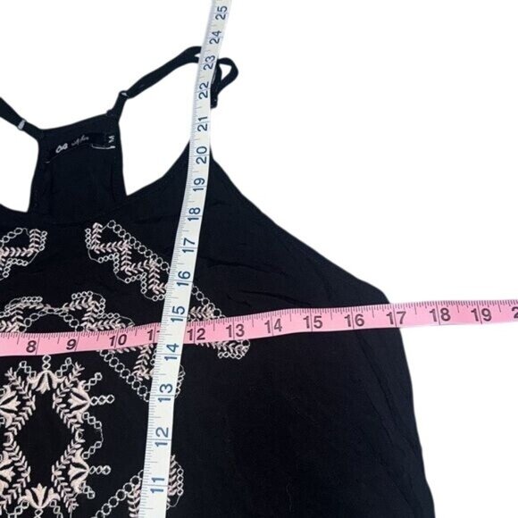 Black Fringe Halter Top With Embroidered Tribal Design By 64 Sixty Five Rayon Ma - Picture 8 of 8